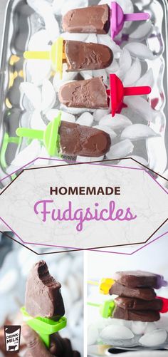 homemade fudge popsicles with chocolate frosting and marshmallows