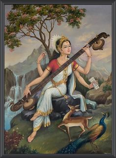 Brahma Vishnu Shiva, Saraswati Picture, Saraswati Painting, Saraswati Mata, Tirupati Balaji, Rama Krishna, Saraswati Devi, Saraswati Goddess, God Artwork