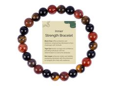 Unleash your inner strength and embrace resilience with our stunning Inner Strength Bracelet. Handmade with powerful black onyx, tiger's eye, red jasper crystals and healing stones, this beaded bracelet is the perfect accessory for meditation and healing practices. NATURAL STONE BRACELET: Handcrafted with genuine black onyx, tiger's eye, and red jasper crystals, each bead is 8mm in size, showcasing the natural beauty and unique energy of these stones. PERFECT FIT: With a comfortable 7.5-inch len Holistic Black Bracelets With Round Beads, Black Holistic Bracelets, Holistic Black Round Beaded Bracelets, Black Holistic Round Beaded Bracelets, Black Round Beads Bracelets Holistic Style, Jasper Crystals, Strength Bracelet, Healing Practices, Crystals For Manifestation