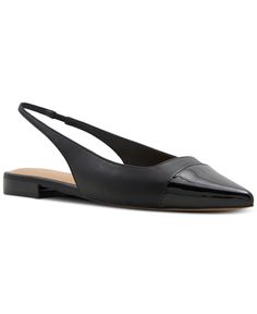 in stock Sleek Black Slingback Pumps For Spring, Black Slingback Pumps With Adjustable Strap For Spring, Black Slingback Pumps With Adjustable Strap, Slingback Flats, Black Flats, Black