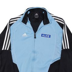 Item is in used condition. >Size: XS >Armpit To Armpit: 17" >Armpit To Cuff: 18" >Collar To Hem: 22" Blue Sportswear Track Jacket For Sports Events, Blue Track Jacket For Sports Events, Blue Athleisure Track Jacket For Sports Events, Blue Sporty Track Jacket For Sports Season, Adidas Athleisure Track Jacket For Training, Blue Sportswear Track Jacket For Workout, Blue Sporty Track Jacket For Sports, Blue Casual Track Jacket For Running, Adidas Sportswear Track Jacket For Training