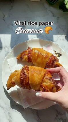 two pieces of food on a plate with the words virtual rice paper croissant