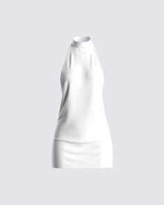 Looking for a simple yet sexy look? 😊 This white halter mini dress is perfect to dress up or down for all occasions. Made from stretch jersey fabric, it boasts a halter top, scoop back, high collar at the neck with button closure, and a bodycon fit 🤍 Taurus Birthday, Future Of Fashion, High Neck Halter, White Midi Skirt, White Halter Dress, Birthday Fits, Welcome To The Future, Model Inspo, No Waste