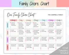 a family chore chart with the text, one family chore chart on it