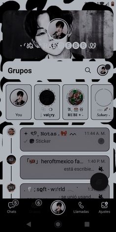 an image of a cell phone with the text groupos in spanish and english on it