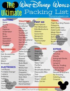 the ultimate disney world packing list with mickey mouse ears and other things to pack in