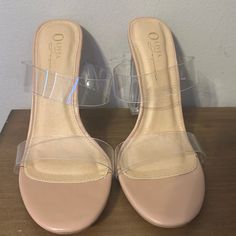 Clear Mules Never Worn Casual Clear Synthetic Heels, Clear Mules, Studded Clogs, Sequin Heels, Taupe Heels, Clear Block Heels, Olivia Miller, Suede High Heels, Glitter Heels