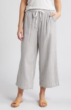 Caslon® Stripe Drawstring Wide Leg Linen Blend Pants | Nordstrom Travel Clothes Women, Linen Blend Pants, Travel Clothes, Clothes Women, Wide Legs, Wardrobe Ideas, Hot Weather, Travel Outfit, Linen Blend