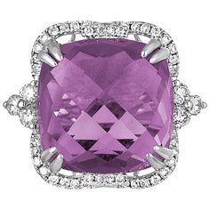 Fun Large Ring. The ring is 18K White Gold. There are 0.58 Carats in Diamonds F SI. The Amethyst is 15.48 Carats . The top measures 0.75" x 0.75". The ring is a size 7.00, sizable. The ring weighs 8.8 grams. Amethyst Jewellery, Kunzite Ring, Diamond Gold Ring, Flowers Wallpapers, Sterling Silver Jewelry Rings, Platinum Diamond Rings, Sparkly Jewelry, Diamond Fashion Rings, White Gold Set