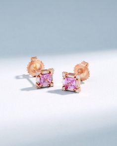 Suzanne Kalan Princess Midi Pink Sapphire Studs in 18k rose gold Elegant Pink Jewelry With Baguette Diamonds, Pink Jewelry With Baguette Diamonds For Anniversary, Elegant Pink Baguette Diamond Jewelry, Luxury Rose Gold Earrings With Baguette Diamonds, Rose Gold Baguette Cut Earrings For Gift, Pink Baguette Diamond Fine Jewelry, Fine Jewelry Pink Baguette Diamonds, Luxury Rose Gold Baguette Cut Earrings, Rose Gold Pink Sapphire Earrings As Gift