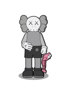 a cartoon character holding a pink toy in one hand and an elephant in the other