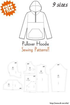 the pullover hoodie sewing pattern is shown with instructions to sew it and how to