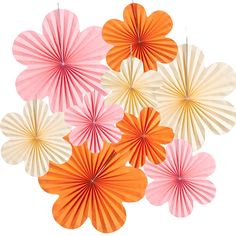 several paper fans are arranged in the shape of flowers