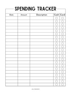 a printable spending tracker with the words spending tracker and numbers in black on white