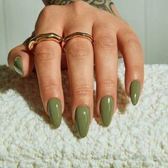 14 Fall Nail Colors for Fair Skin Tones - That are Warm & Cozy - Green Neutral Nails, Muted Green Nails, Oct Nails, September Nails Art, Khaki Nails, Olive Green Nails, Olive Nails, Nail 2023, Polished Nails