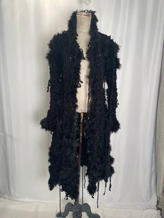 Very cool boho  Hand knit Chenille and Feather jacket coat small /med Feather Jacket, Tarpon Springs, Womens Jackets, Black Feathers, Black Knit, Jacket Coat, Hand Knitting, Springs, Coats Jackets