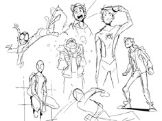 an image of some people doing different things in the style of cartoon character sketches, with one