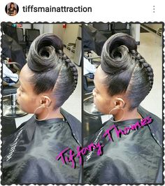 IG: @tiffsmainattraction Black Women Updo Hairstyles, French Rolls, Curly Updos, Easy Braid Styles, Classy Updo, French Roll, Braided Pony, Short Spiked Hair