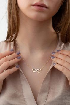 Infinity Initial Letter Necklace with Heart, 14k Solid Gold Handmade Letter Necklace, Eternity Necklace is a Great Best Friend Gift for HerOur infinity name necklaces are perfect choice for a Christmas, Mother’s Day, valentine's day, birthday, wedding, anniversary, graduation, engagement, bridesmaid, and best friends gift. It’s a good way to show appreciation to your mom, girlfriend, wife, grandmother, grandchildren, daughter, sister, best friend, boss or a co-worker. Also, a special treat just Letter Necklace Gold Initial Pendant, 14k Gold Initial Necklace, Wedding Flower Jewelry, Initial Letter Necklace, Eternity Necklace, Gold Initial Pendant, Locket Design, Necklace With Heart, Pretty Jewelry Necklaces