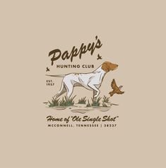 the logo for papapi's hunting club, featuring a dog and a bird