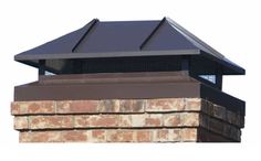 a brick chimney with a black roof