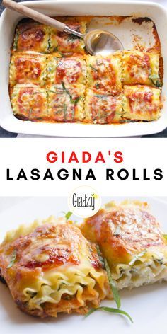 lasagna rolls with cheese and sauce in a casserole dish on a white plate