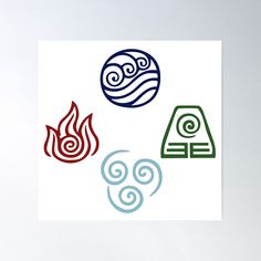 four avatars in different colors on a white background with blue, green and red