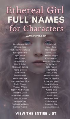 the front cover of ether girl full names for characters