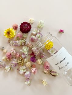 A glass jar filled with mixed dried flowers. A colorful and eco-friendly confetti for any celebration. Dried Flower Confetti, Biodegradable Confetti, Flower Confetti, Custom Cocktails, Dried Bouquet, Dried And Pressed Flowers, Wild Harvest, Flower Packaging, Kids On The Block