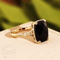 (Please confirm your US size when you make an order)========================================================================================Jewelry Details-Gold Type : 14k goldCenter Stone: NATURAL Black Onyx 8*11mm, Approximately 4.25ctCut: Cushion shape rose cutSide Stone: 0.02cttw diamondColor: G-HClarity: SI1Cut: Round Cut / 3EXBand Width: Approximately 1.5mmSKU: YR0249========================================================================================~*-*~Purchase Guarantee:- All our je Black Stone Wedding Rings For Women, Black Onyx Princess Cut Engagement Ring, Black Onyx Wedding Ring, Black Onyx Rings Women, Black Diamond Engagement Ring Gold, Elegant Black Diamond Ring In 14k Gold, Black 14k Gold Diamond Wedding Ring, Black Diamond Ring In 14k Gold For Wedding, Black Onyx Rings