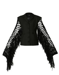 A black blazer with knitted fishnet sleeves.• Material – 60% acrylic; 40% cotton• Lining – silk substitute• Material of knitted sleeves – 51% acrylic; 49% woolMeasurements:XS - Bust(cm):80-82; Waist(cm):63-64; Hips(cm):87-89.S - Bust(cm):83-84; Waist(cm):65-66; Hips(cm):90-92.M - Bust(cm):88-90; Waist(cm):68-70; Hips(cm):94-96.L - Bust(cm):92-94; Waist(cm):74-76; Hips(cm):98-100.XL - Bust(cm):96-98; Waist(cm):78-80; Hips(cm):102-104.Those who are between sizes should order the larger size. Fishnet Sleeves, Knitted Sleeves, Black Fishnets, Contemporary Luxury, Fashion Inspiration Design, Knit Mini Dress, Shop Window, Black Blazer, Divine Feminine