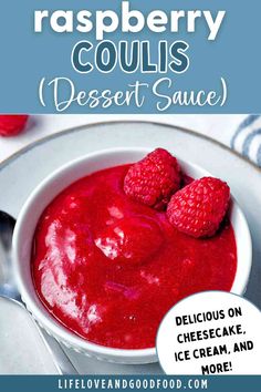 raspberry coulis dessert sauce in a white bowl