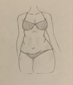 a pencil drawing of a woman's torso and bra with her hands on her hips