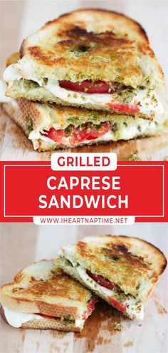 grilled caprese sandwich with cheese and tomatoes