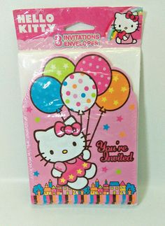 a hello kitty birthday card with balloons