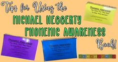 there are three pieces of paper with the words michael hegerty phonemic awareness