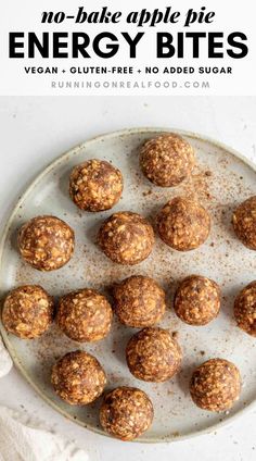 no - bake apple pie energy bites on a plate