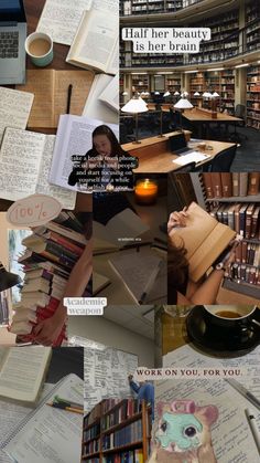 a collage of books and pictures with the words work on you, for you