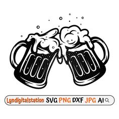 two mugs of beer with bubbles and bubbles in the air, on top of each other