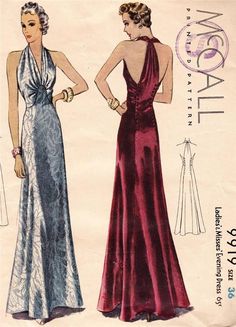 Evening Dress Sewing Patterns Gowns, 30s Evening Gown, Mc Calls Patterns, 1940s Evening Dresses, Evening Dress Sewing Patterns, Glamorous Evening Dresses