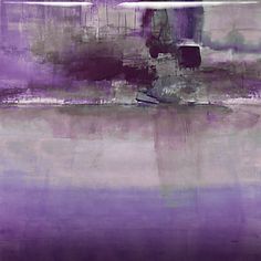 an abstract painting with purple and white colors on the bottom half of it, in shades of gray