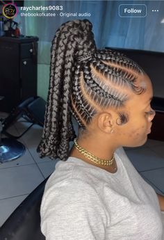 Stitch Feed In Braids Ponytail, Feed In Low Ponytail, Mini Feed In Braids, Braided Ponytail Cornrows, Conrow Ponytails, Braids With Knots, Feedin Ponytail Braids, Heart Cornrows, Braided Ponytail Black Hair