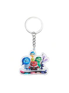 a keychain with the characters from inside out, and an image of monsters on it