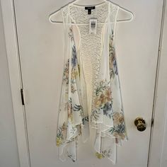 Nwt Sheer Cream Waterfall Vest With Floral Print In Yellow, Blues And Dusty Rose Lace Back Torrid Size 1/2 Which Is 14/16 -18/20 Measurements Are Not Guaranteed Length 26" Bin 6 Keyword: Trending Summer Floral Print Outerwear For Layering, Floral Print Summer Outerwear For Layering, Yellow Summer Outerwear For Day Out, Yellow Sleeveless Fall Outerwear, Spring Yellow Outerwear For Layering, Sleeveless Yellow Outerwear For Fall, Yellow Sleeveless Outerwear For Fall, Yellow Outerwear For Spring Layering, Spring Yellow Floral Print Outerwear