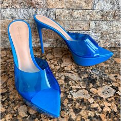 Gianvito Rossi Pvc Betty Glass Turquoise Platform Mule Stiletto Pvc Mules Bright Blue Size Eu 36/ Us 6 Was Worn Only Once, Without Box Questions? Leave A Comment Below! B30 Platform Mules, Rossi Shoes, Gianvito Rossi, Bright Blue, Mule, Women's Shoes Sandals, Shoes Sandals, High Heels, Size 6