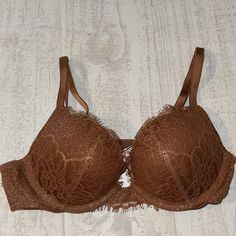 Dream Angels Push-Up Size 32a Nwot Lace Brown/Bronze Sheer Bralette, 32a Bra, Red Trench Coat, Sheer Bra, Floral Bra, Victoria Secret Body, Lace Body, Pink Sports Bra, Purple Lace