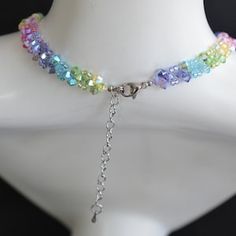 Handmade Multicolor Crystal Necklace, Rainbow Choker Necklace As Gift, Rainbow Choker Necklace As A Gift, Adjustable Rainbow Crystal Necklaces As Gifts, Adjustable Rainbow Crystal Necklaces For Gifts, Adjustable Rainbow Crystal Necklace Gift, Spiritual Rainbow Crystal Necklaces With Colorful Beads, Spiritual Rainbow Crystal Necklace With Colorful Beads, Adjustable Iridescent Crystal Necklaces For Jewelry Making