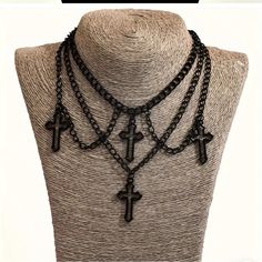 Gothic Cross Pendant, Choker Necklace, Chains, With Cross Pendant Black Color Alloy Materials Measurements In Pics Cross Pendant Necklace Woman, Layered Cross Necklace, Dramatic Fashion, Outfits Unique, Layered Chain Necklace, Gothic Necklace, Multi Layer Necklace, Layered Chains, Layered Jewelry