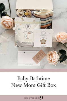 baby bathtime baby shower gift box for new moms Bath Necessities, Baby Bathtime, Sponge Crafts, Mom Gifts Box, Baby Shower Gift Box, Gender Neutral Colors, Baby Bath Time