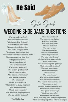 the wedding shoe game question is shown in this poster